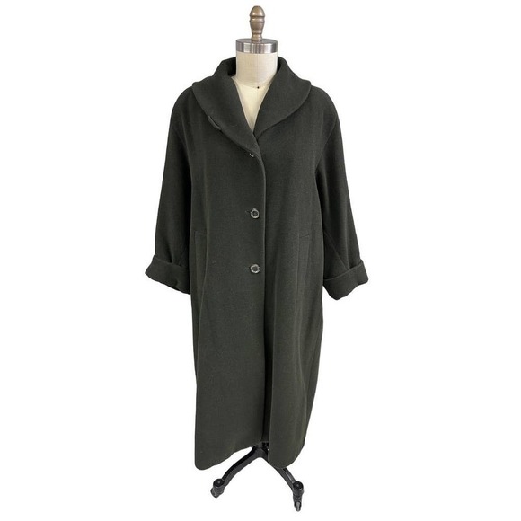 VTG YELL Germany Maxi Sack Coat Green Wool/Angora Womens Sz 38/M/L - Picture 1 of 10